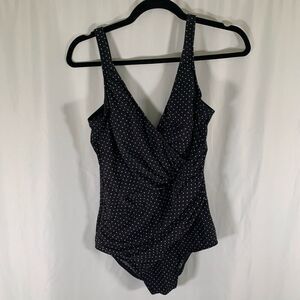 Miraclesuit One Piece Swimsuit Women's Large Black Polka Dot Pullover Padded